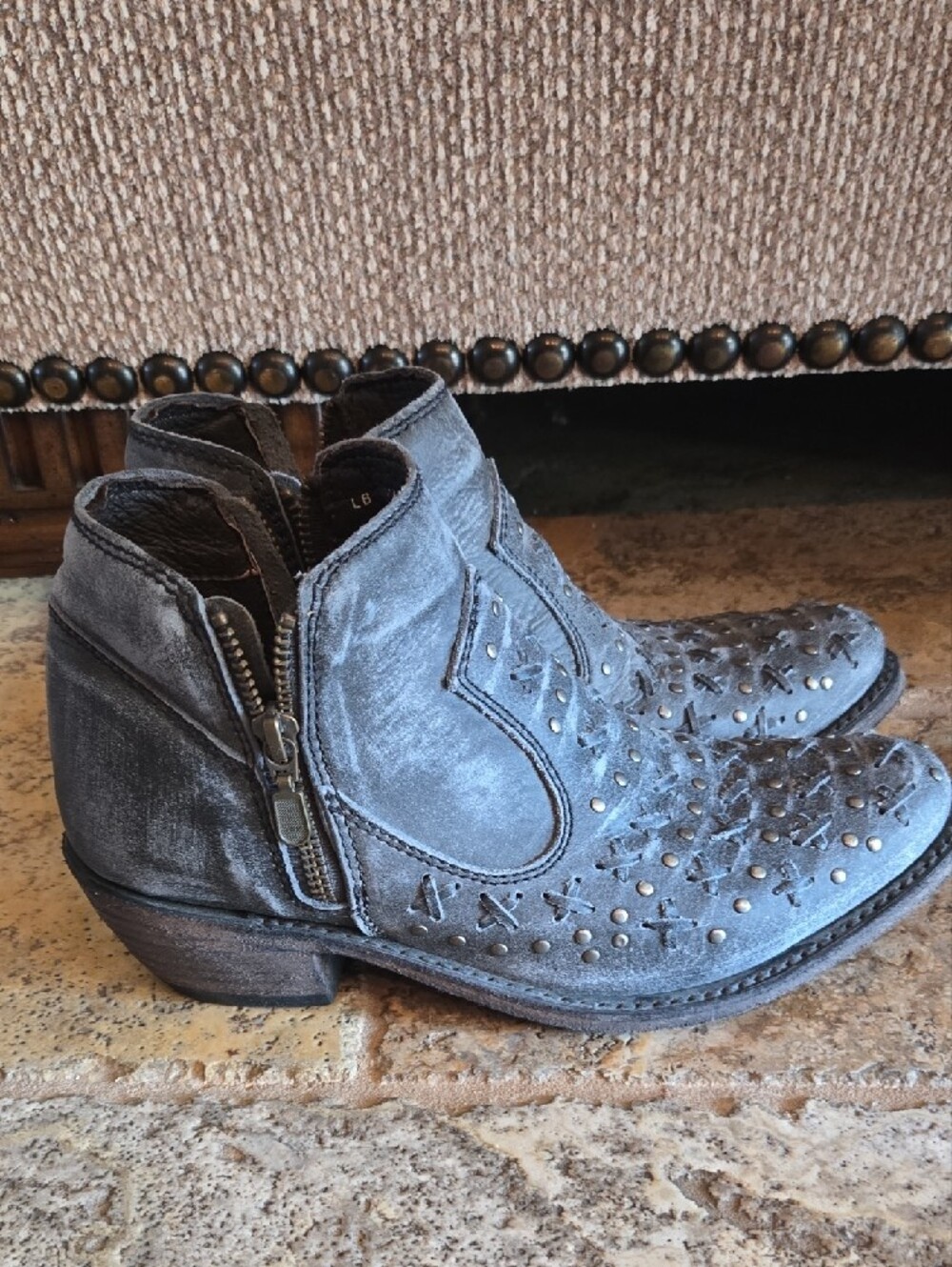 LIBERTY BLACK Studded Grey Suede Ankle Boots